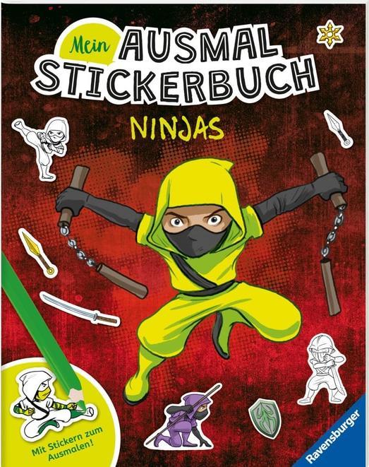 Ravensburger Il mio libro di adesivi da colorare Ninjas - Libro grande con oltre 250 adesivi, tanti adesivi da
