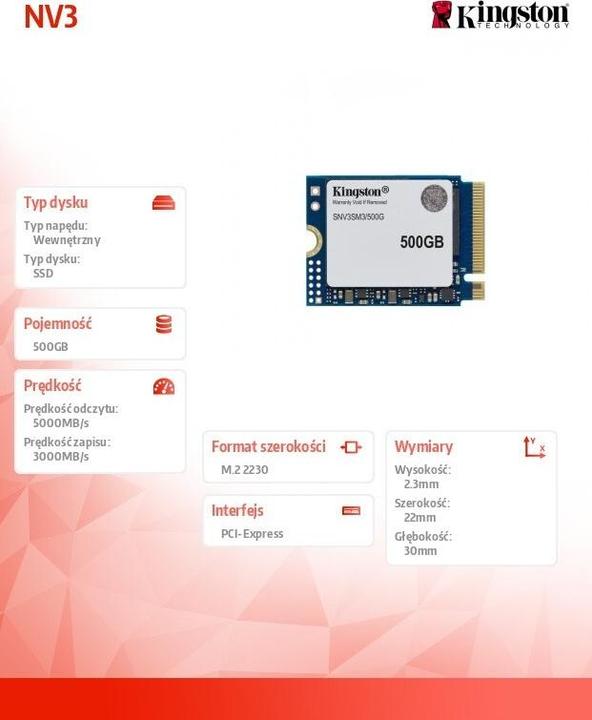 Actual product image Kingston NV3 (500 GB, M.2 2230)