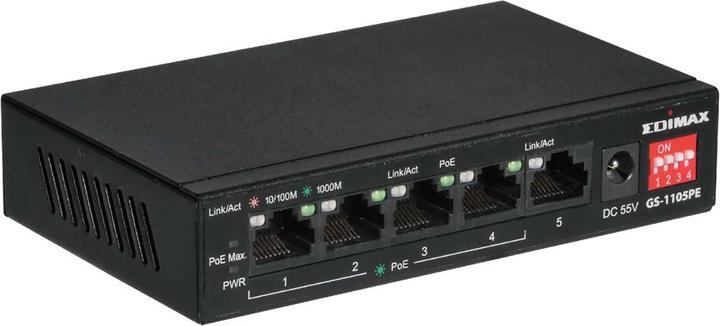 Immagine prodotto edimax Switch 5 porte Gigabit PoE+ a lunga portata, 4 porte PoE+ e interruttore DIP (5 Porti)