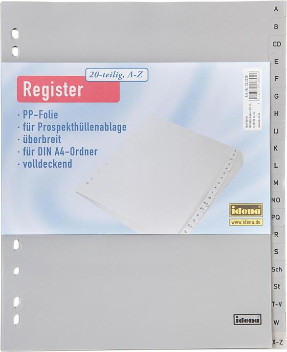Idena Plastic index A4 A to Z grey PP