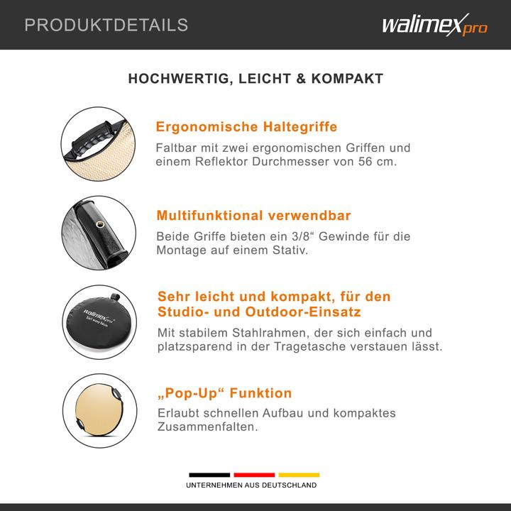 Image du produit Walimex pro Pro 5 in 1 Faltreflektor wavy comfort (Réflecteur rabattable, 56 cm)