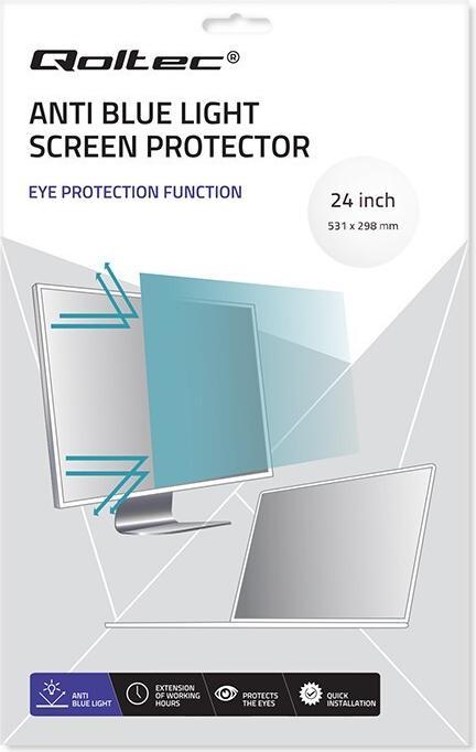 Image du produit Qoltec filtre de lumière bleue 24 | 16:9 | soin des yeux | anti-éblouissement | mat | par moniteur (24", 16 : 9)