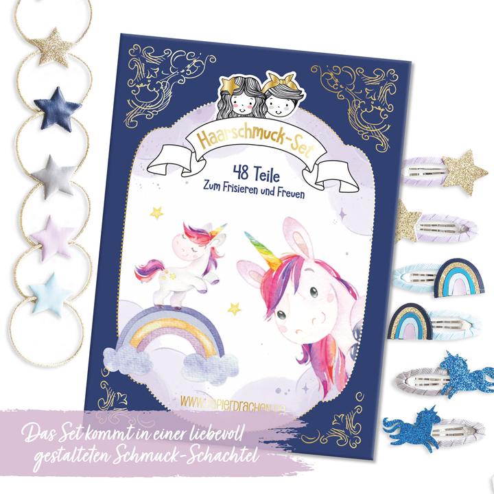 Immagine prodotto Papierdrachen 48 barrette e lacci per capelli - unicorno (Elastico per capelli)