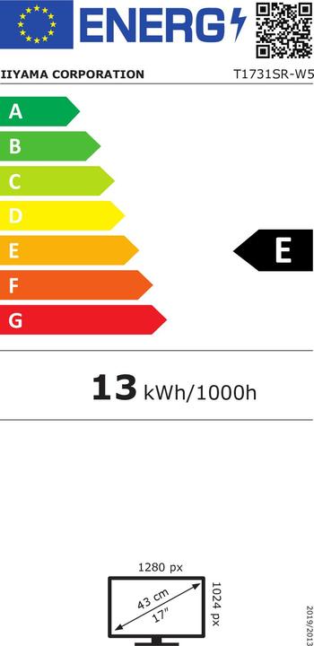 Energy Label iiyama T1731SR-W5 43CM 17IN TN TN (1280 x 1024 pixels, 17")