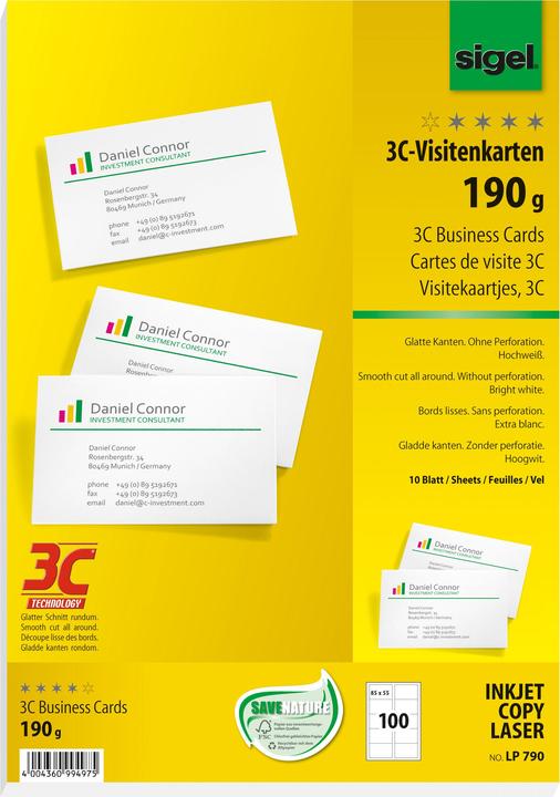 Sigel Visitenkarten 3C (190 g/m², 100 x, A4)