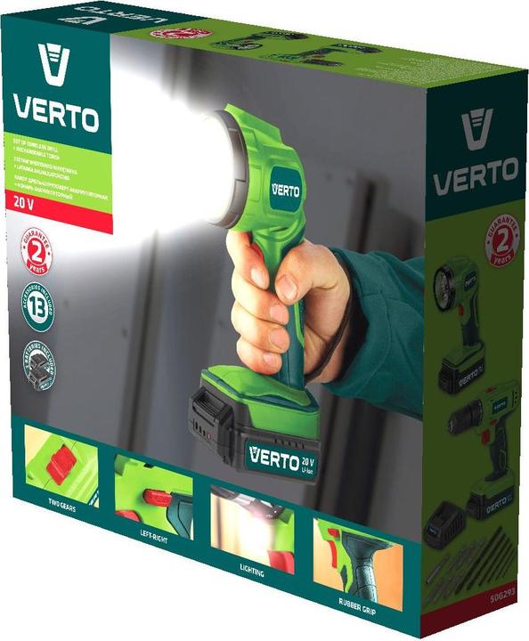 Verto 50G293 20 V drill, 2 x 1.5 Ah battery (Rechargeable battery operated)