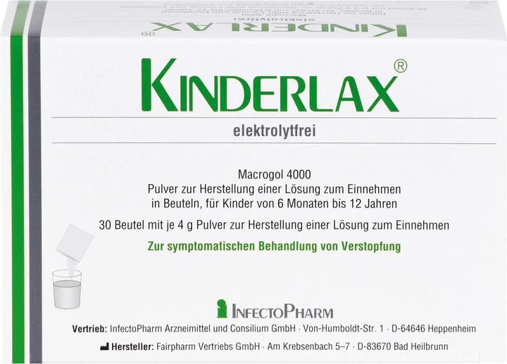 Nutritional values and ingredients Infectopharm Kinderlax electrolyte-free powder for the preparation of an oral solution, 30 pcs. sachets (30 Piece, Powder)
