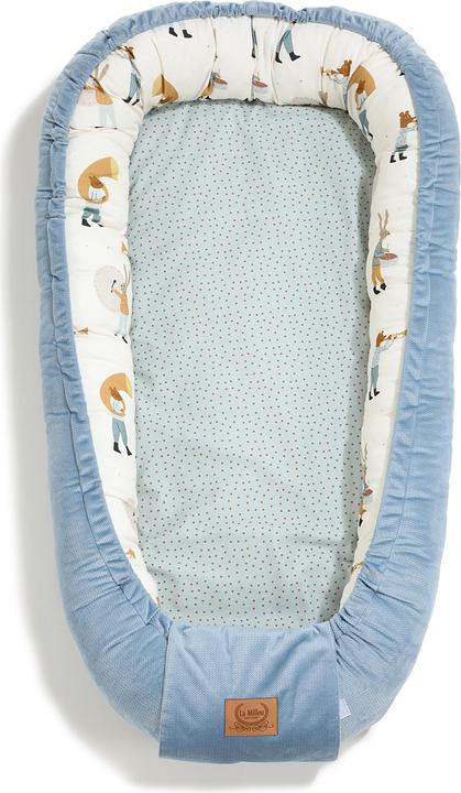 Actual product image La Millou Baby nest |Premium cotton velvet|Including Sleepy Pig cushion |Heart Beat Blue