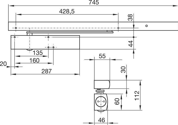 Actual product image Geze Slide rail with lever for TS 5000 R (Room door, Entrance door, Wooden door, French window, Indoor)