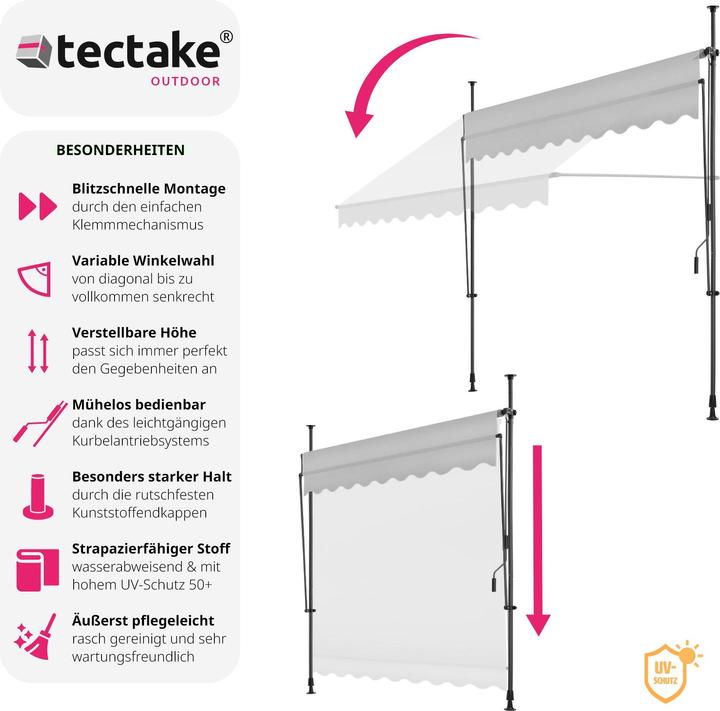 Actual product image tectake Klemmmarkise (2.50 m)