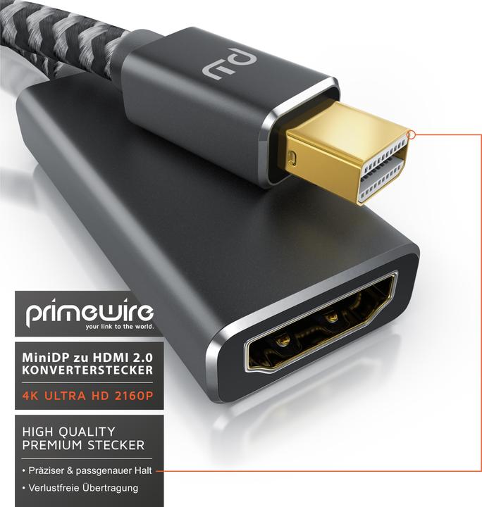 Immagine prodotto Primewire Adattatore da Mini Displayport a Hdmi 2.0 4K, cavo Mini DP, adattatore mDP, 4K@60Hz, Thunderbolt (0.15 m, HDMI)