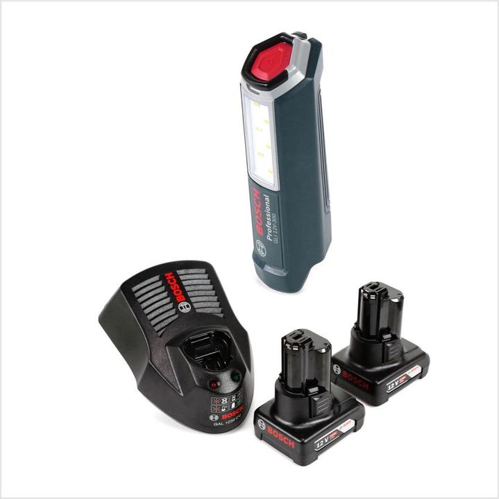 Actual product image Bosch Professional GLI 12V-300 Battery Lamp + 2x GBA 12V 4.0 Ah Battery + GAL 1230 Charger (300 lm)