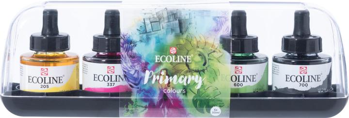 Talens PRIMAIRE - Ensemble Ecoline (Jaune citron, Magenta, Bleu ciel, Green, Noir, 150 ml)