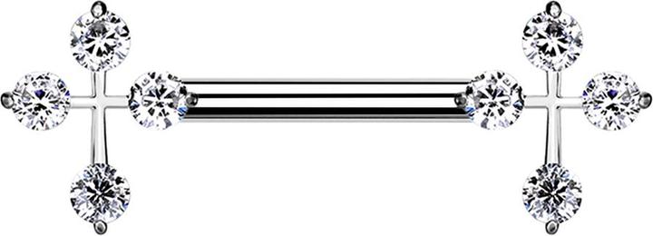 Star Piercing Barbell silber Kreuz mit Kristall silber (Chirurgenstahl 316L, Messing)