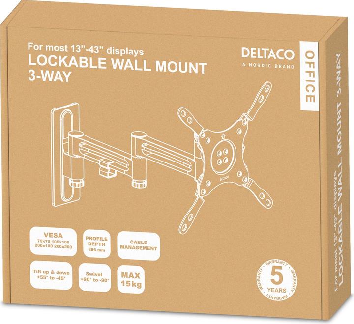 Actual product image Deltaco ARM-0267 monitor mount / stand (43") Screws Silver (Wall, 43")