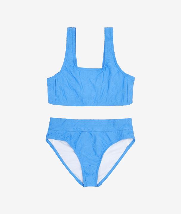 Olaian Bikini Surfen Mädchen Bustier hoher Taillenbund 500 Lao Miami blau (140)