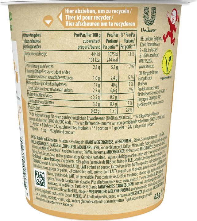 Nährwerte und Zutaten Knorr Mac & Cheese (62 g)