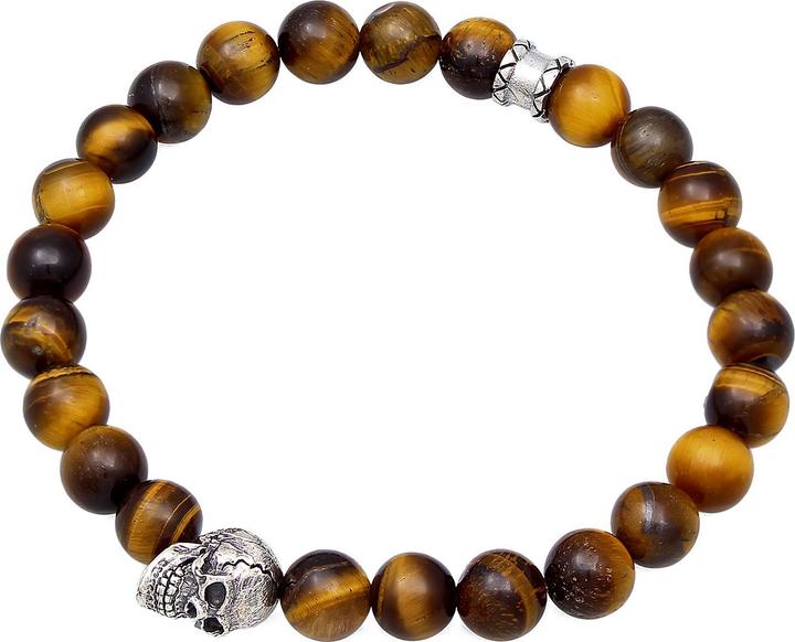 Kuzzoi Edelsteinarmband, Totenkopf (19 cm, Tigerauge, Plastik, 925er Sterling Silber)
