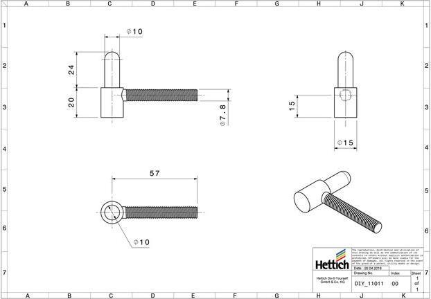 Produktbild Hettich Bandunterteil wartungsfrei 15mm verzinkt, 2 St.