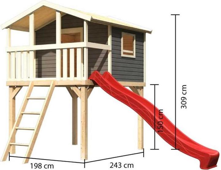 Karibu Stelzenhaus Benjamin mit Netzrampe und Rutsche