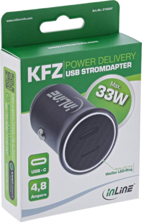 Actual product image InLine USB car power adapter Power Delivery, 2x USB Type-C, black