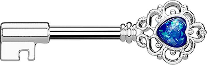 Star Piercing Barbell Barbell silber Vintage Schlüssel mit Herzopal blau (Messing, Chirurgenstahl 316L)