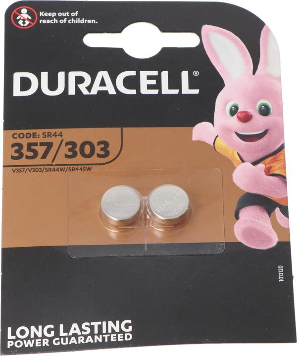 Actual product image Duracell 357, 303, V357, V303, SR44, SR44SW, Uhrenbatterie D357, 2er Blister (2 pcs., 190 mAh)