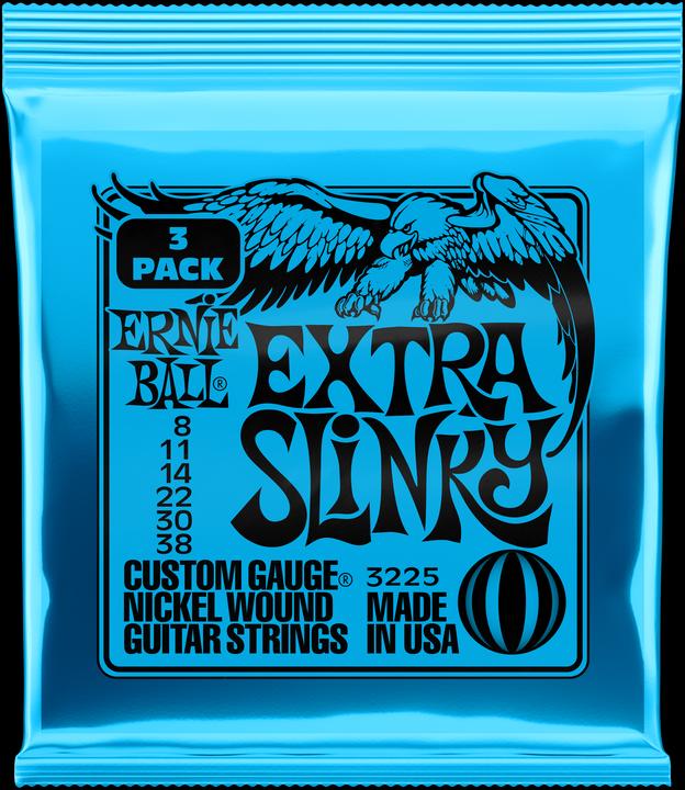 Ernie Ball Saitensatz, Slinky Nickel, Extra 8-38, 3er-Pack (6 x, E-Gitarre, 0.04")