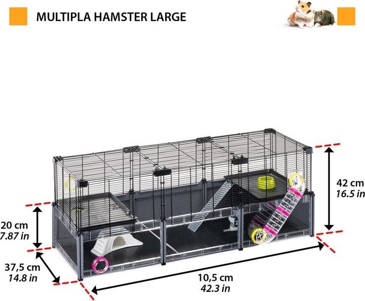 Actual product image Ferplast Multipla Hamster Large grey, 107.5x37.5x h 42cm (1 pc)