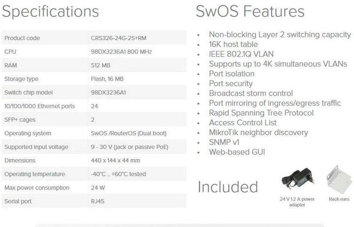 Image du produit MikroTik CRS326-24G-2S+RM : L3 Smart Switch (24 Ports)