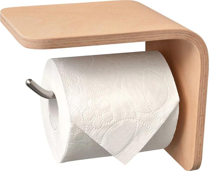 Image du produit Well Care Porte-rouleau de papier toilette en bois naturel avec étagère