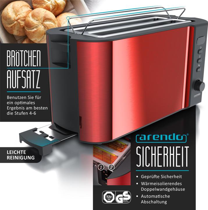 Actual product image Arendo Breakfast set, stainless steel kettle 1.5l temperature selection & 4-slice long slot toaster, red (1.50 l)