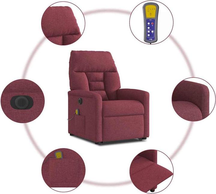 Immagine prodotto VidaXL Poltrona massaggiante elettrica con ausilio per l'assistenza in piedi in tessuto rosso vino