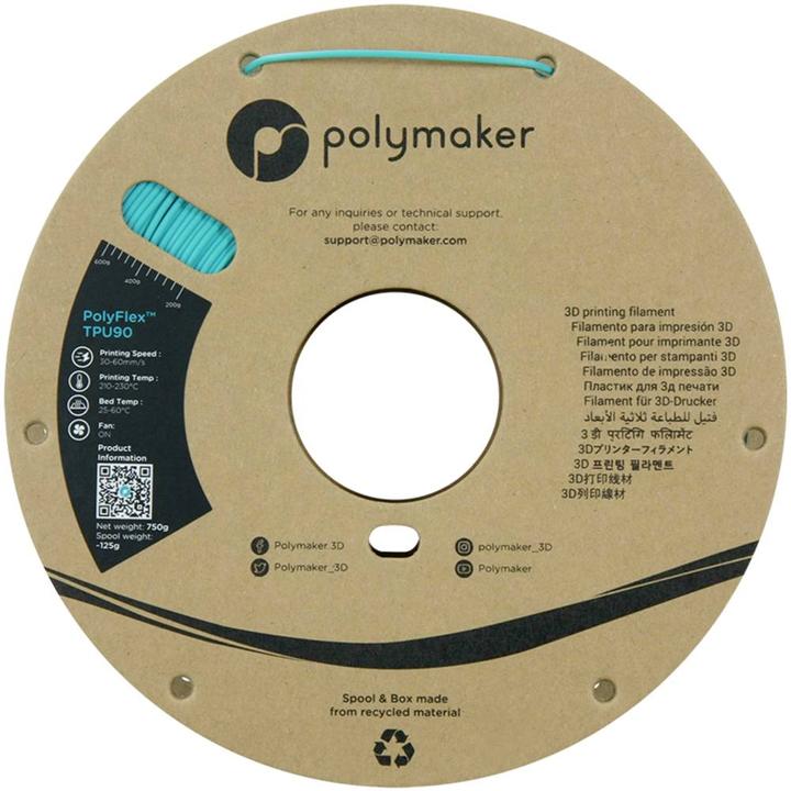 Actual product image Polymaker PolyFlex TPU-90A Teal 1.75mm 750g (TPU, 1.75 mm, 750 g, Turquoise)