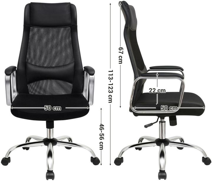 Image du produit Songmics Chaise de bureau, OBN33BK similicuir noir, piétement chromé