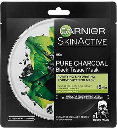 Garnier ack Textile Mask With Seaweed Extract Pure Charcoal Skin Natura L S (Black Tissue Mask) 28 (28 ml)