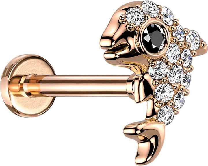 Produktbild Star Piercing Micro Labret Innengewinde rosegold Delfin mit Kristallen silber (Messing, Chirurgenstahl 316L)