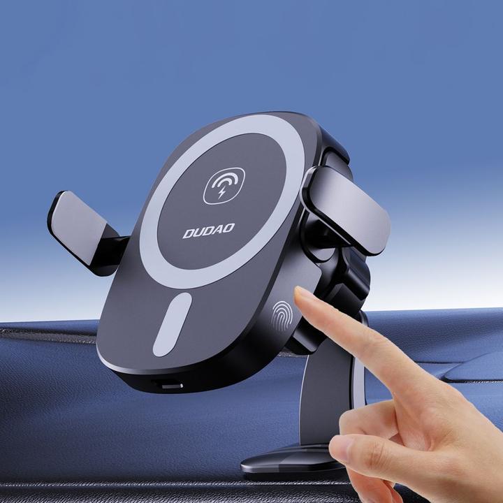Actual product image Dudao FW11 car phone holder with 15W inductive charger for air vent / Cockpit - black