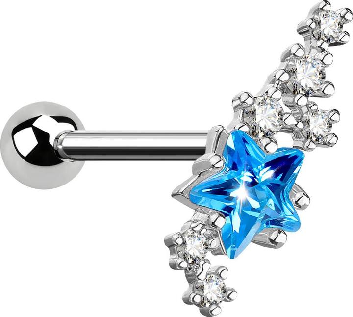 Star Piercing Micro Barbell silber Kristallgruppe mit Stern aqua (Chirurgenstahl 316L, Messing)