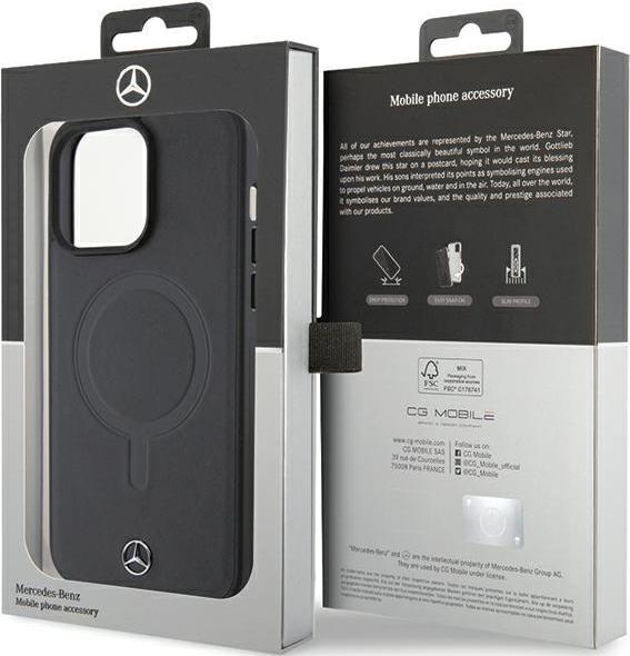 Immagine prodotto Mercedes MEHMP15X23RCMK Custodia rigida per iPhone 15 Pro Max 6,7" in pelle liscia MagSafe, colore nero. (Apple iPhone 15 Pro Max)