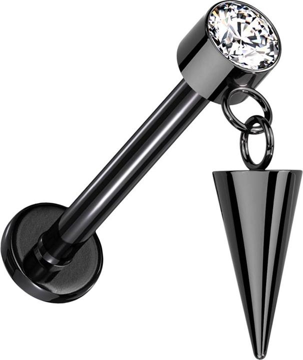 Star Piercing Micro Labret Innengewinde schwarz Zylinder schwarz Kristalle silber Anhänger Cone (ohne Messing, Titan G23)