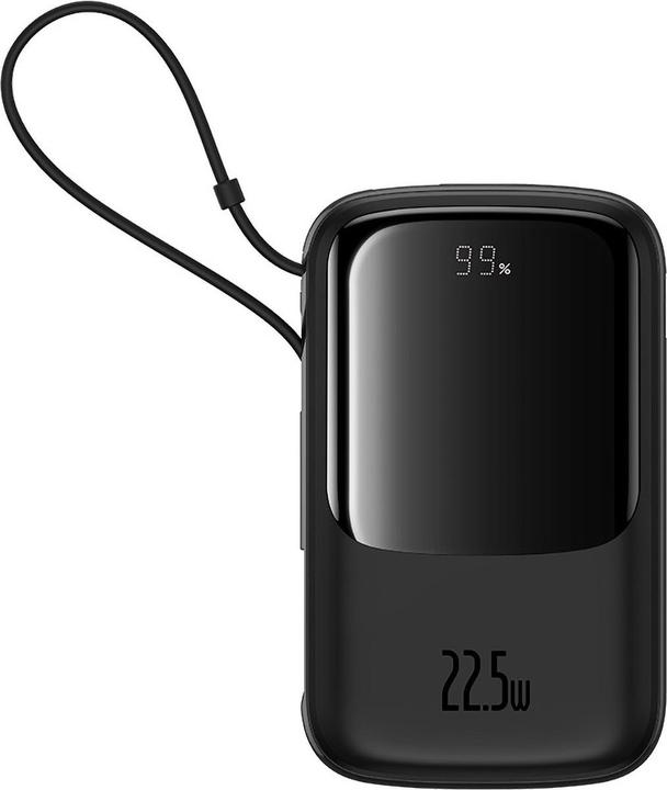 Immagine prodotto Baseus Powerbank Qpow Pro+ 10000mAh 22,5W con cavo USB-C integrato e display - nero (10000 mAh, 22.50 W, 37 Wh)