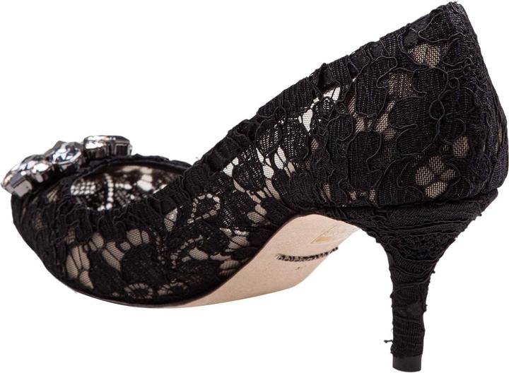 Actual product image Dolce & Gabbana bellucci black lace pumps with crystal application (38)