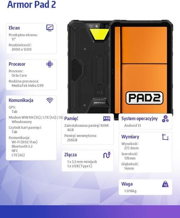 Actual product image Ulefone ARMOR PAD 2 11" NFC 8/256GB BLACK (4G, 10.98", 256 GB, Black)