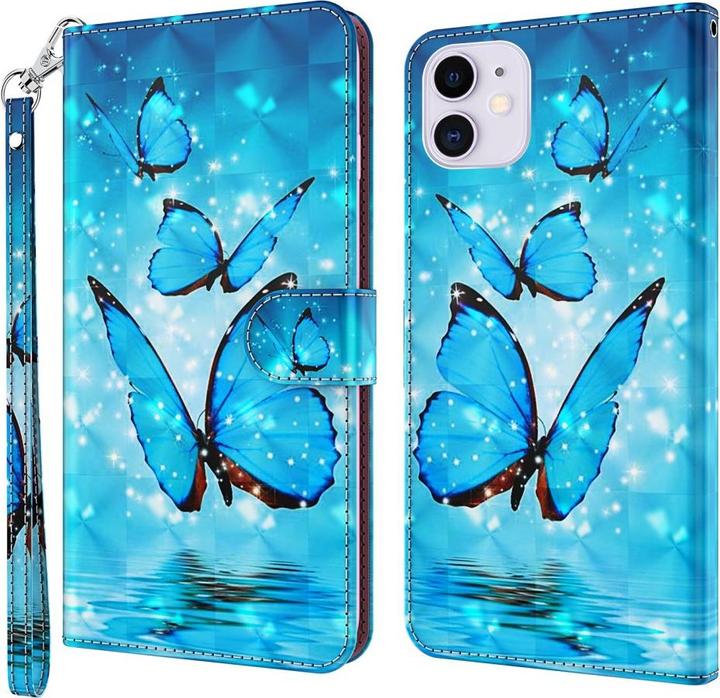 Actual product image Cover-Discount iPhone 13 mini - case glitter effect butterfly blue (Apple iPhone 13 mini)