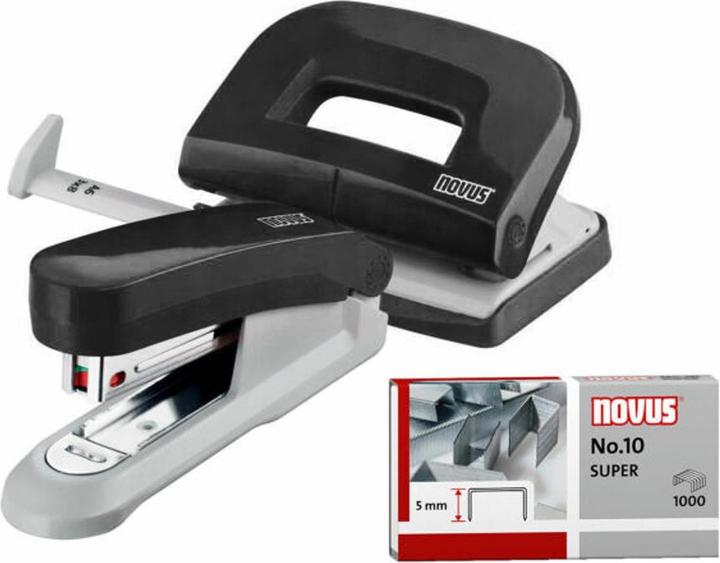 Produktbild Novus Schreibtisch Set (Heftgerät E 15 mit Locher E 210, inkl. 1000 Heftklammern No. 10) schwarz (15 Blätter)