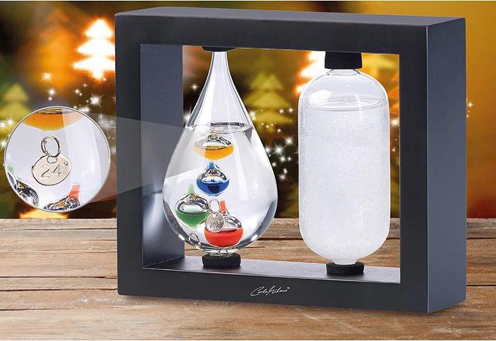 Produktbild Carlo Milano 2in1-Galileo-Thermometer und Sturmglas mit elegantem Holzrahmen, schwarz