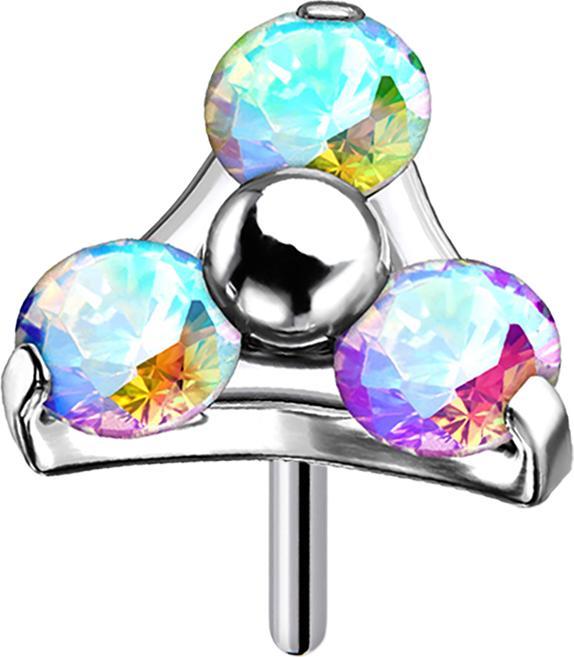 Star Piercing Threadless silber Dreieck drei Kristalle multicolor (ohne Messing, Titan G23)