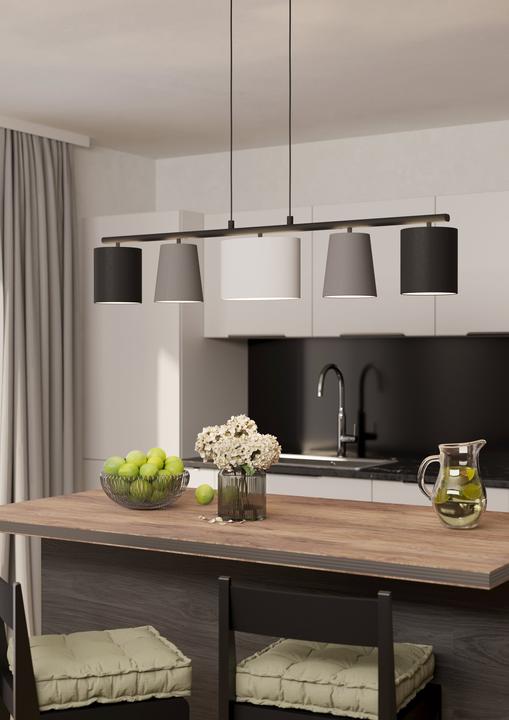 Actual product image EGLO Pendant lamp steel-textile 5-light HxL 1100x1200 mm Almeida black/grey/white (E14)