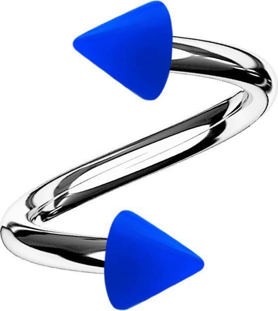 Image du produit Star Piercing Micro spirale argentée avec deux cônes bleu foncé (Acier chirurgical 316L, Acrylique, sans laiton)